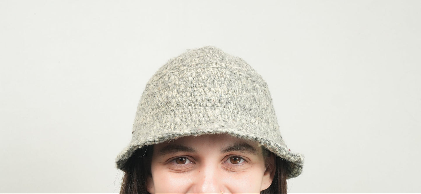 Hand-Crocheted Wool Bucket Hat - Orange