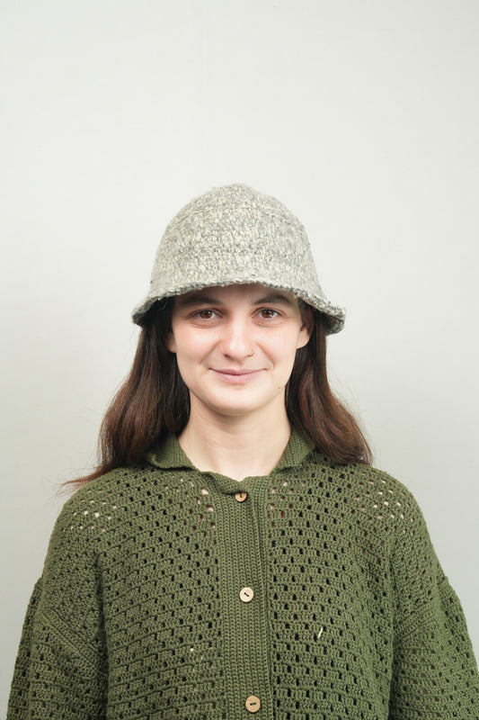 Hand-Crocheted Wool Bucket Hat - Indigo