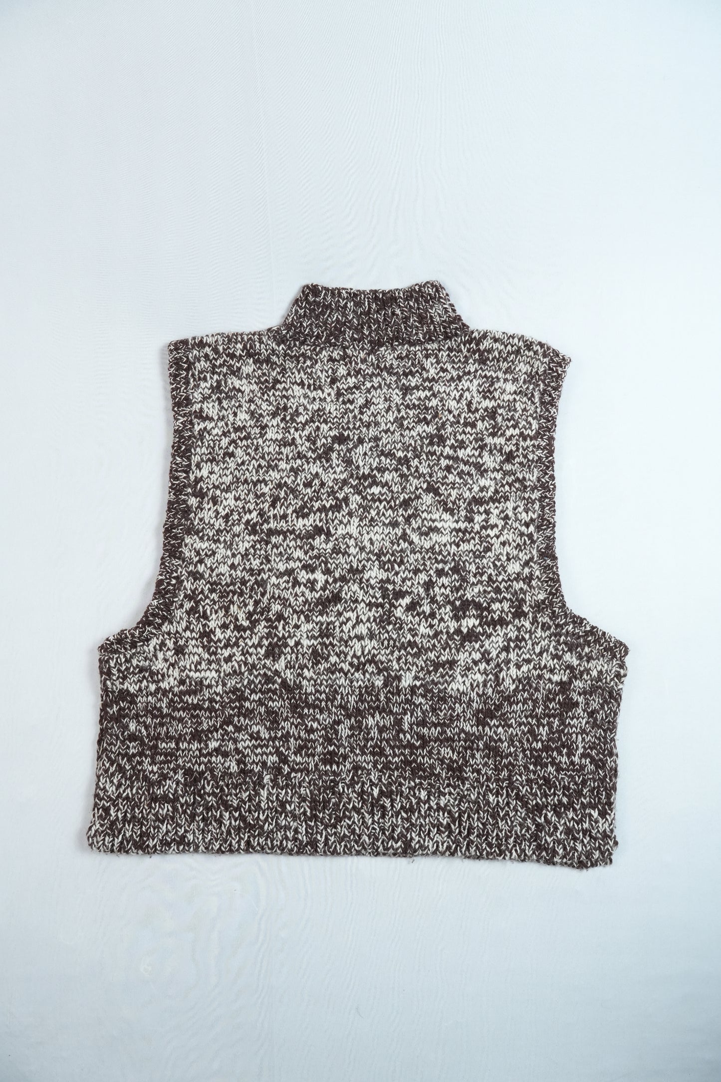 High Neck Wool Handknit Vest - Brown