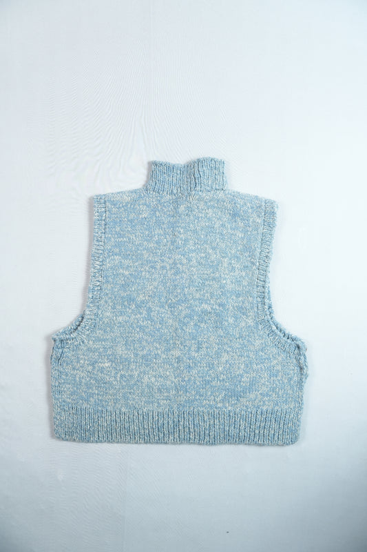 High Neck Wool Handknit Vest - Sky Blue
