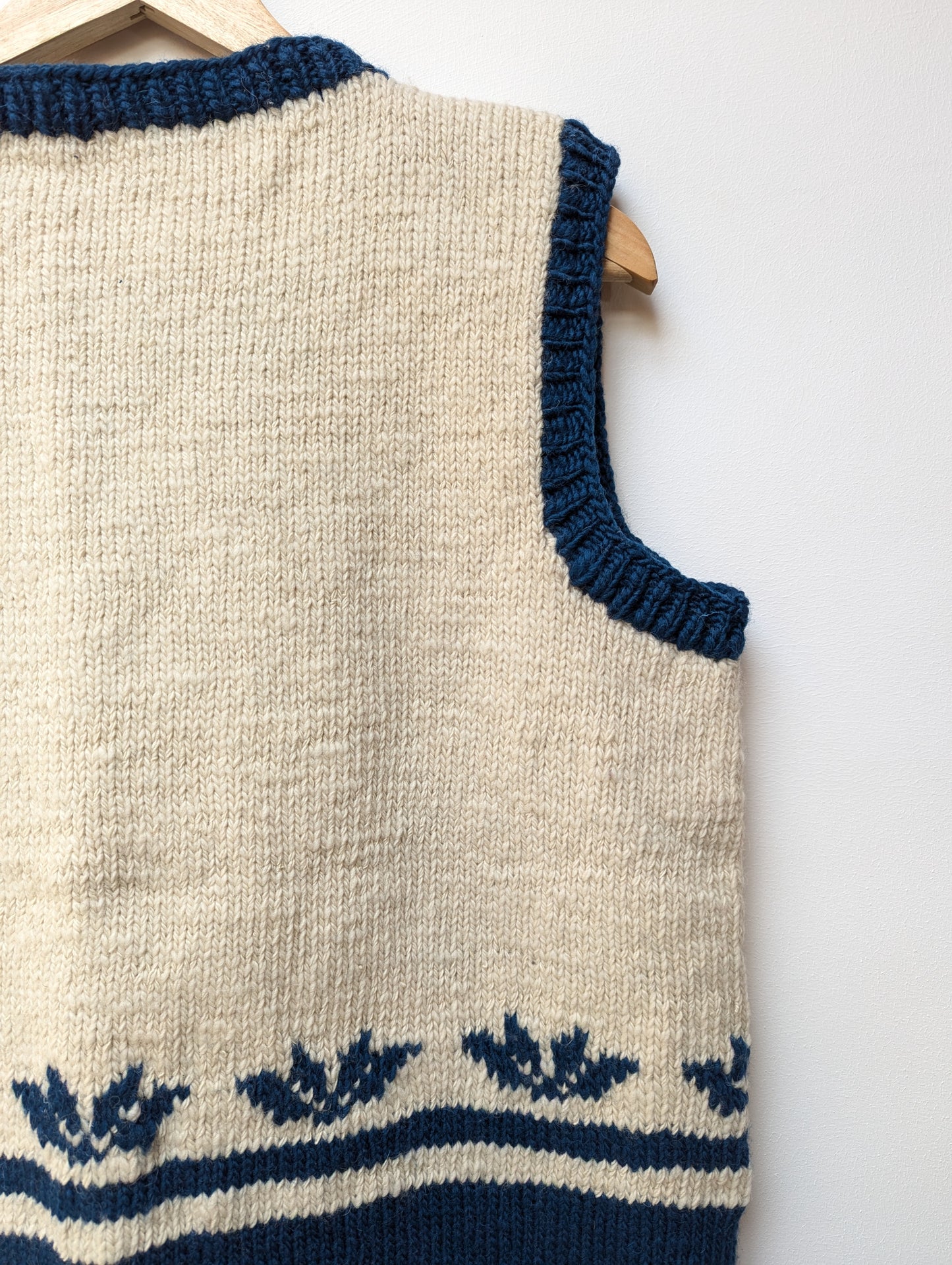 Darcha handloom wool knit vest colour navy blue back lower right view for men and women