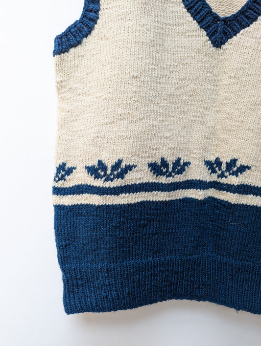 Darcha handloom wool knit vest colour navy blue front right lower view for men and women