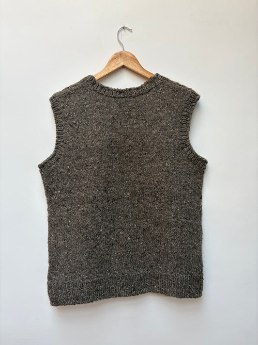 Handspun cable wool knit vest made from indigenous Himalayan wool back view