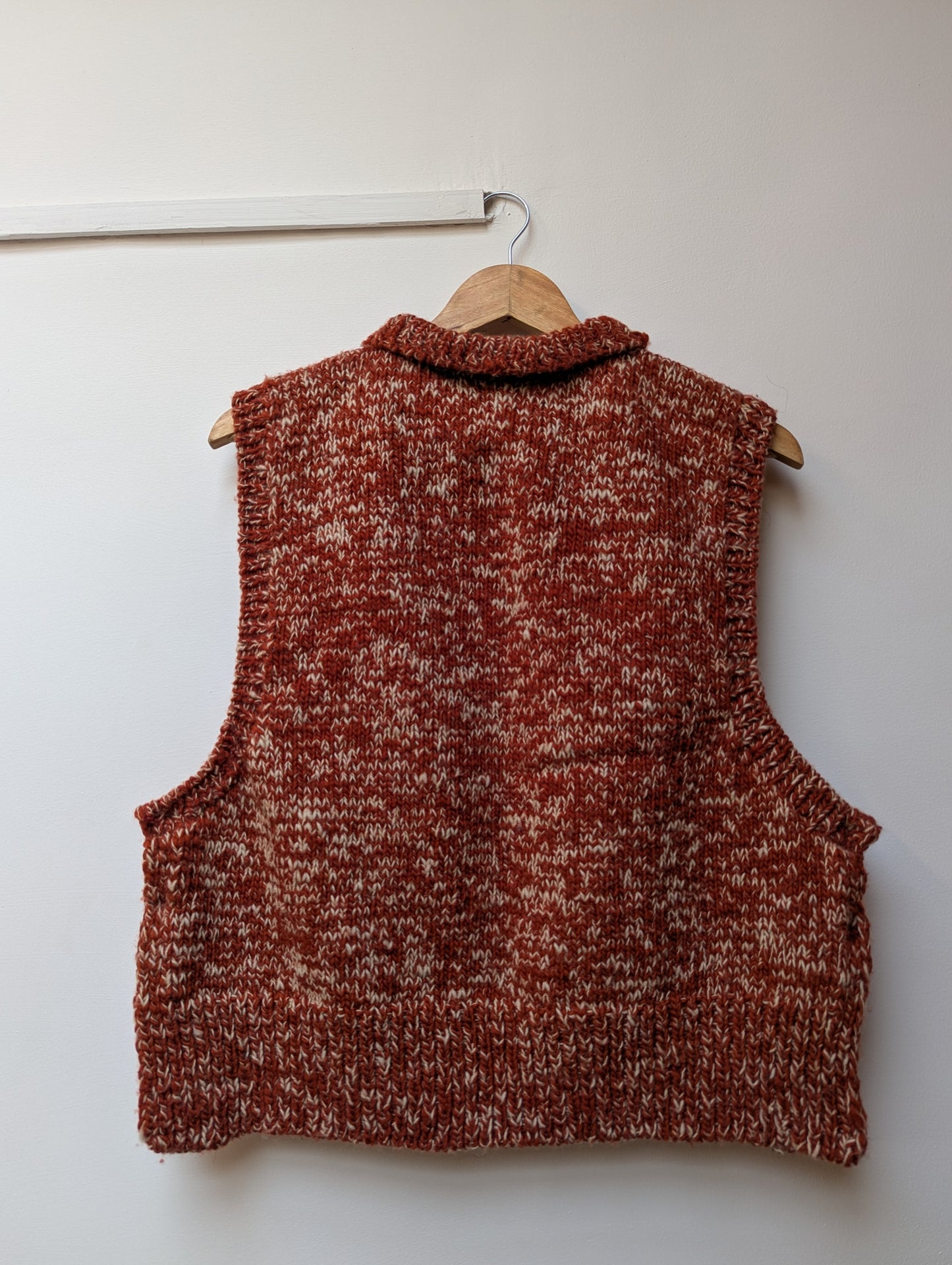 High Neck Wool Handknit Vest - Rust Red