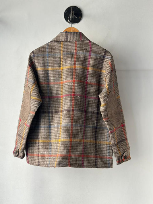 Shimla handloom wool jacket for women in heritage plaid pattern back view @woolknitters