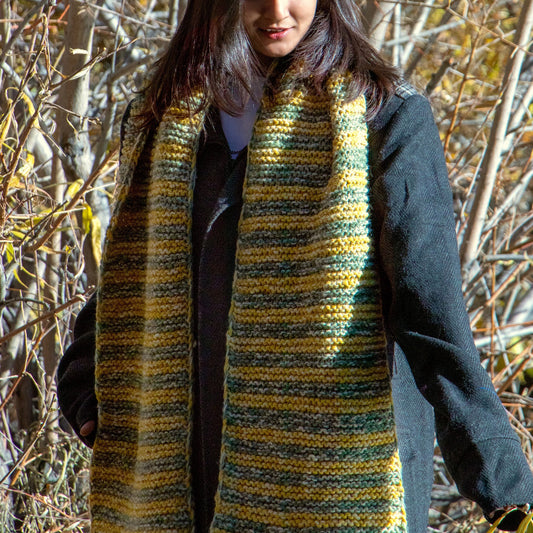 Meadow Green & Yellow Hand-Knit Muffler