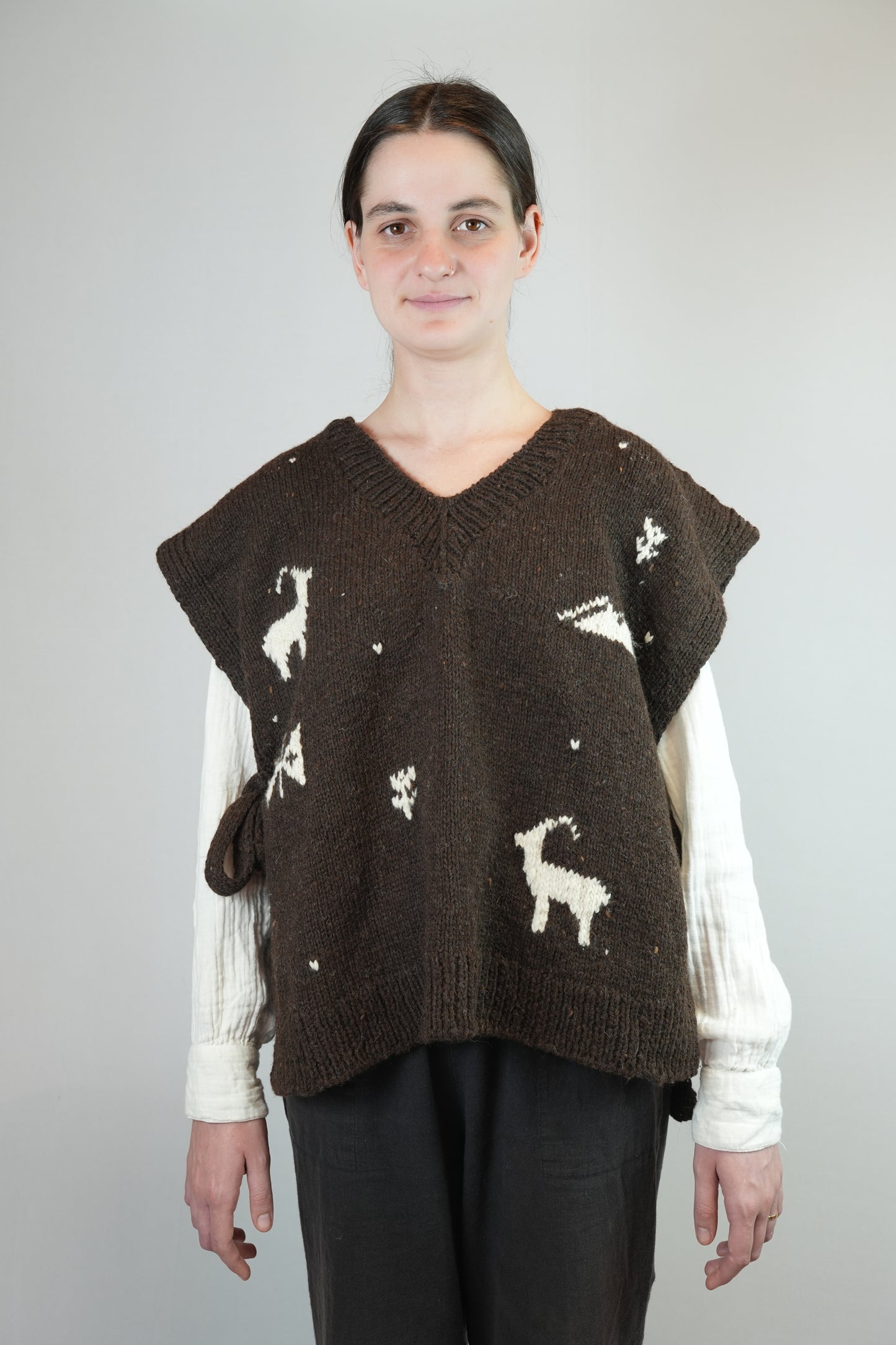 Himalayan Motif Tie-Side Wool Knit Vest
