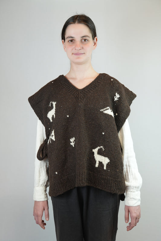 Himalayan Motif Tie-Side Wool Knit Vest