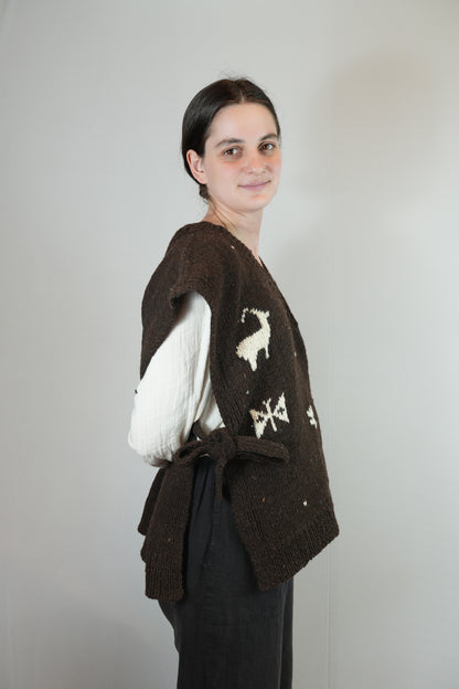 Himalayan Motif Tie-Side Wool Knit Vest