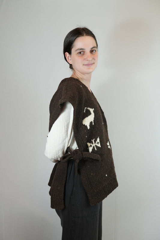 Himalayan Motif Tie-Side Wool Knit Vest