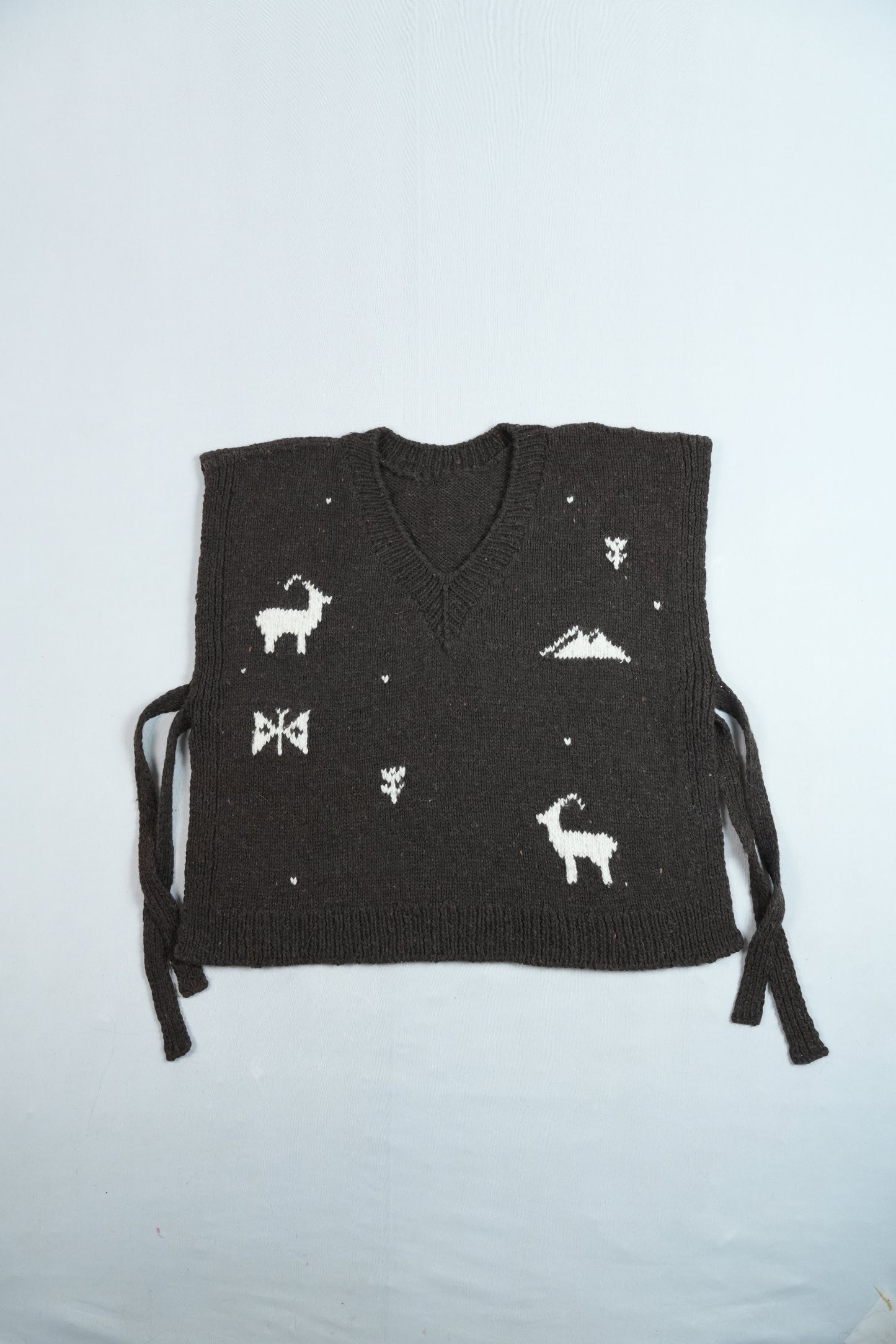 Himalayan Motif Tie-Side Wool Knit Vest