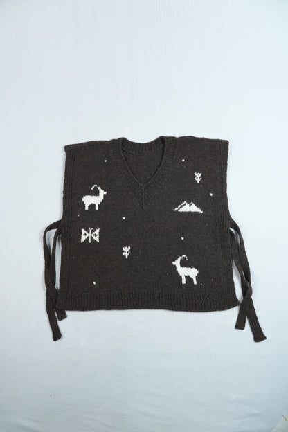 Himalayan Motif Tie-Side Wool Knit Vest