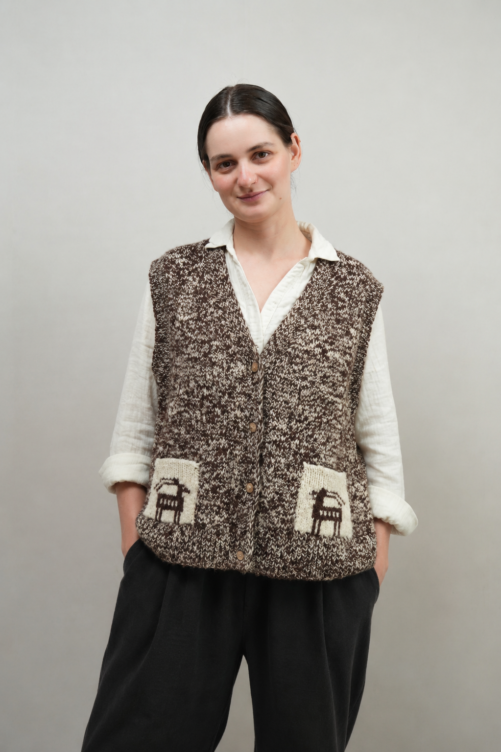 Melange Wool Cardigan Vest - Ibex
