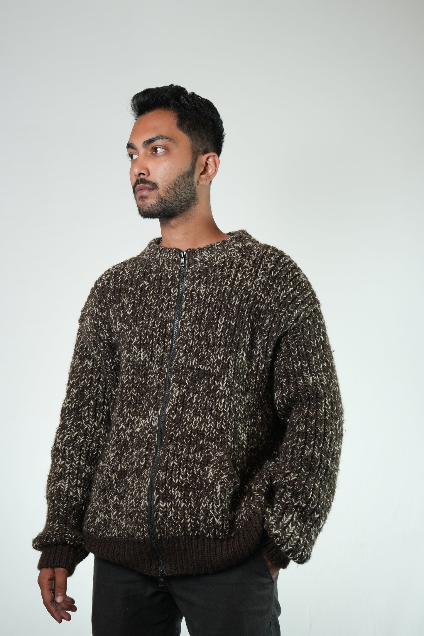 Pual Chunky Knit Jacket Brown Melange