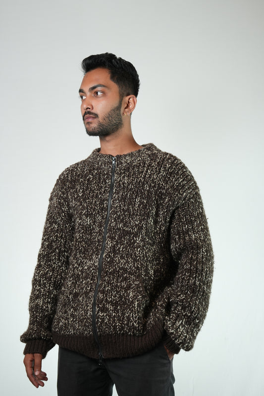 Pual Chunky Knit Jacket Brown Melange