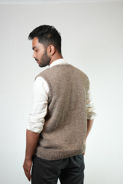 Handspun Cable Knit Wool Vest - Grey