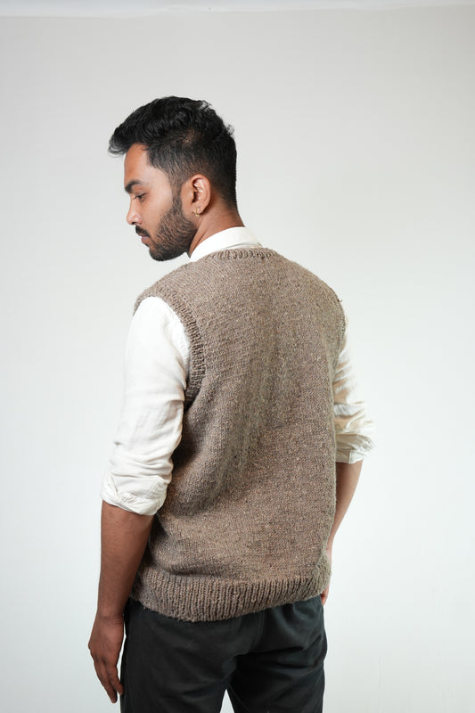 Handspun Cable Knit Wool Vest - Grey