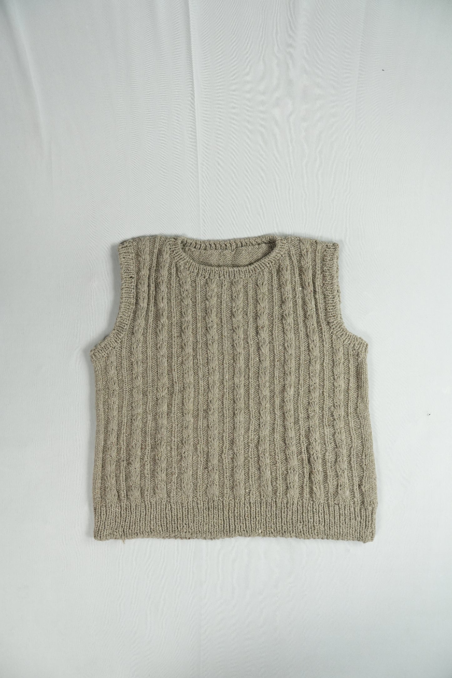 Handspun Cable Knit Wool Vest - Grey