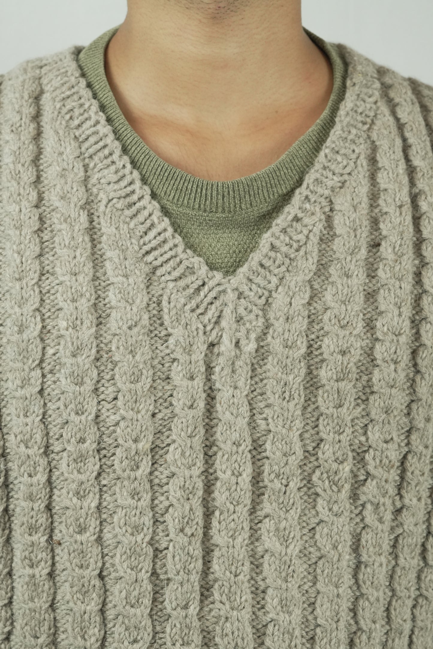 Handspun Cable Knit Wool Vest - Grey