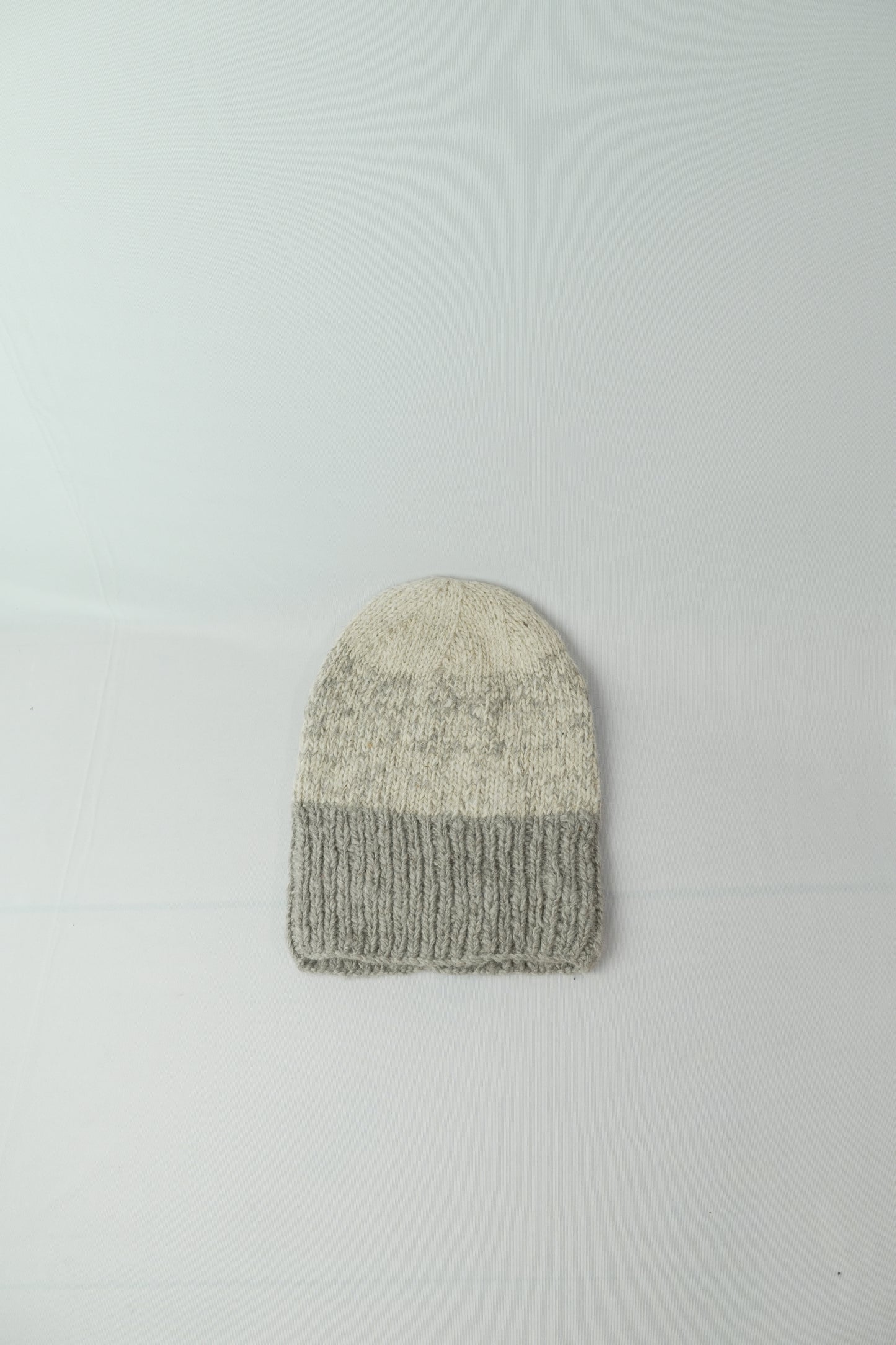 Hand-Knitted Wool Beanie - White Melange