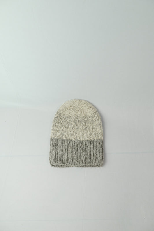 Hand-Knitted Wool Beanie - White Melange