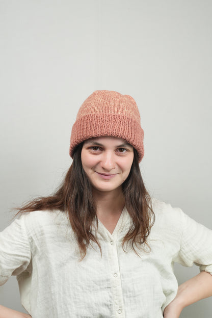 Hand-Knitted Wool Beanie - Rose Melange