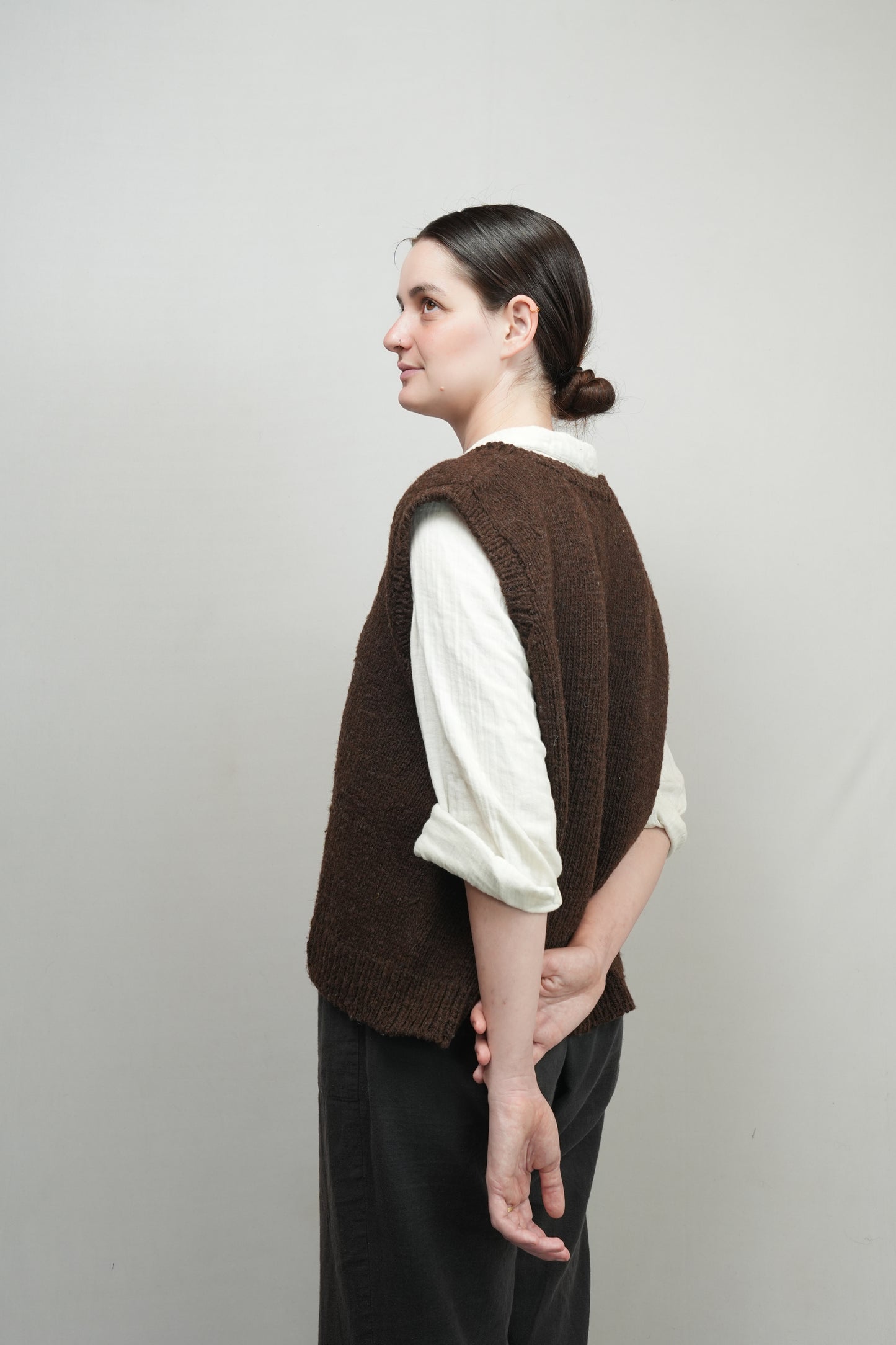 Handspun Cable Knit Wool Vest - Brown