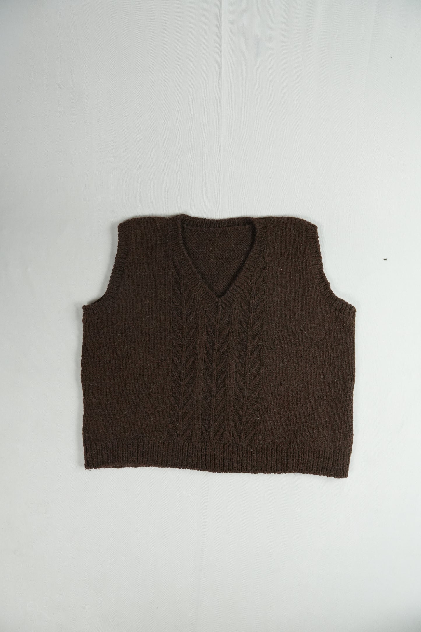 Handspun Cable Knit Wool Vest - Brown