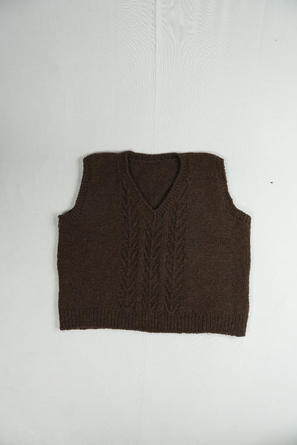 Handspun Cable Knit Wool Vest - Brown