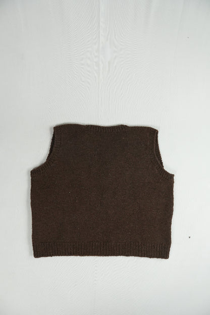 Handspun Cable Knit Wool Vest - Brown