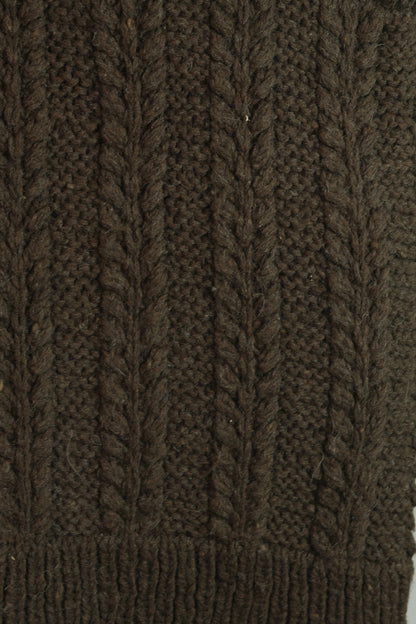 Handspun Cable Knit Wool Vest - Brown