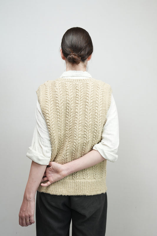 Handspun Cable Knit Wool Vest - Off White