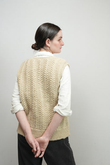 Handspun Cable Knit Wool Vest - Off White