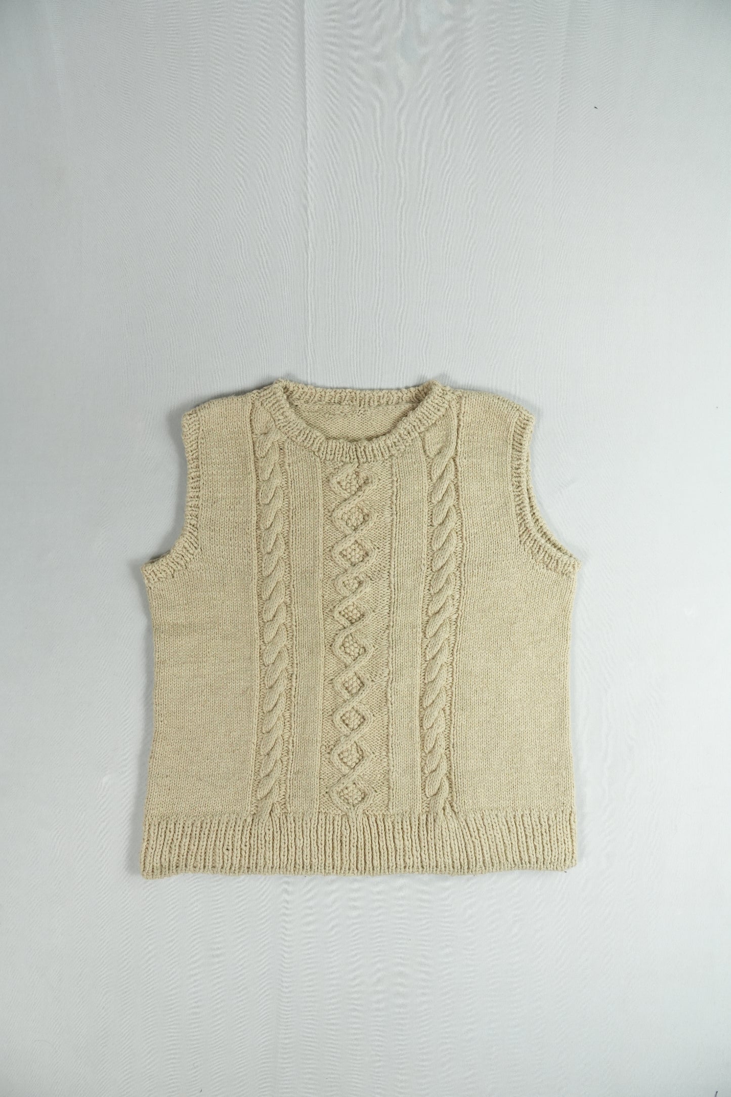 Handspun Cable Knit Wool Vest - Off White