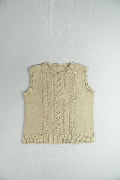 Handspun Cable Knit Wool Vest - Off White