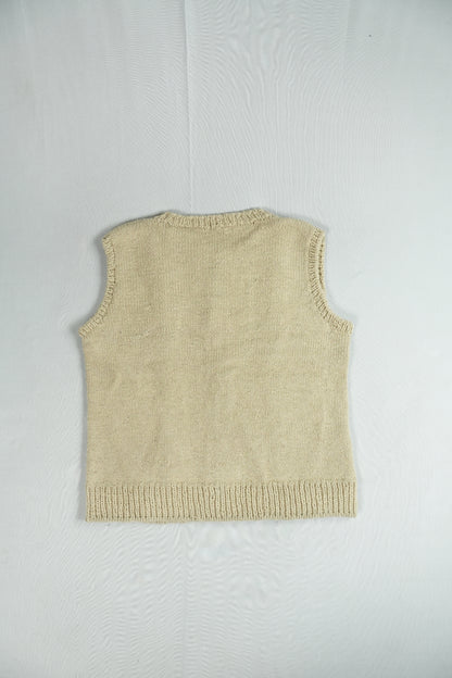 Handspun Cable Knit Wool Vest - Off White