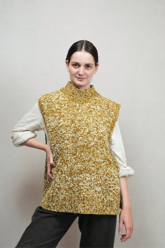 High Neck Wool Handknit Vest - Ochre