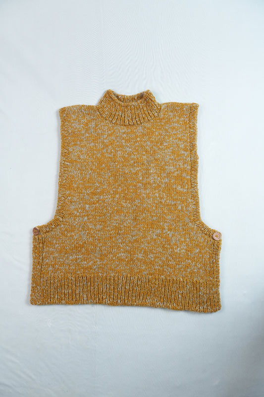 High Neck Wool Handknit Vest - Ochre