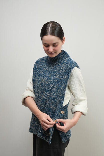 High Neck Wool Handknit Vest - Indigo