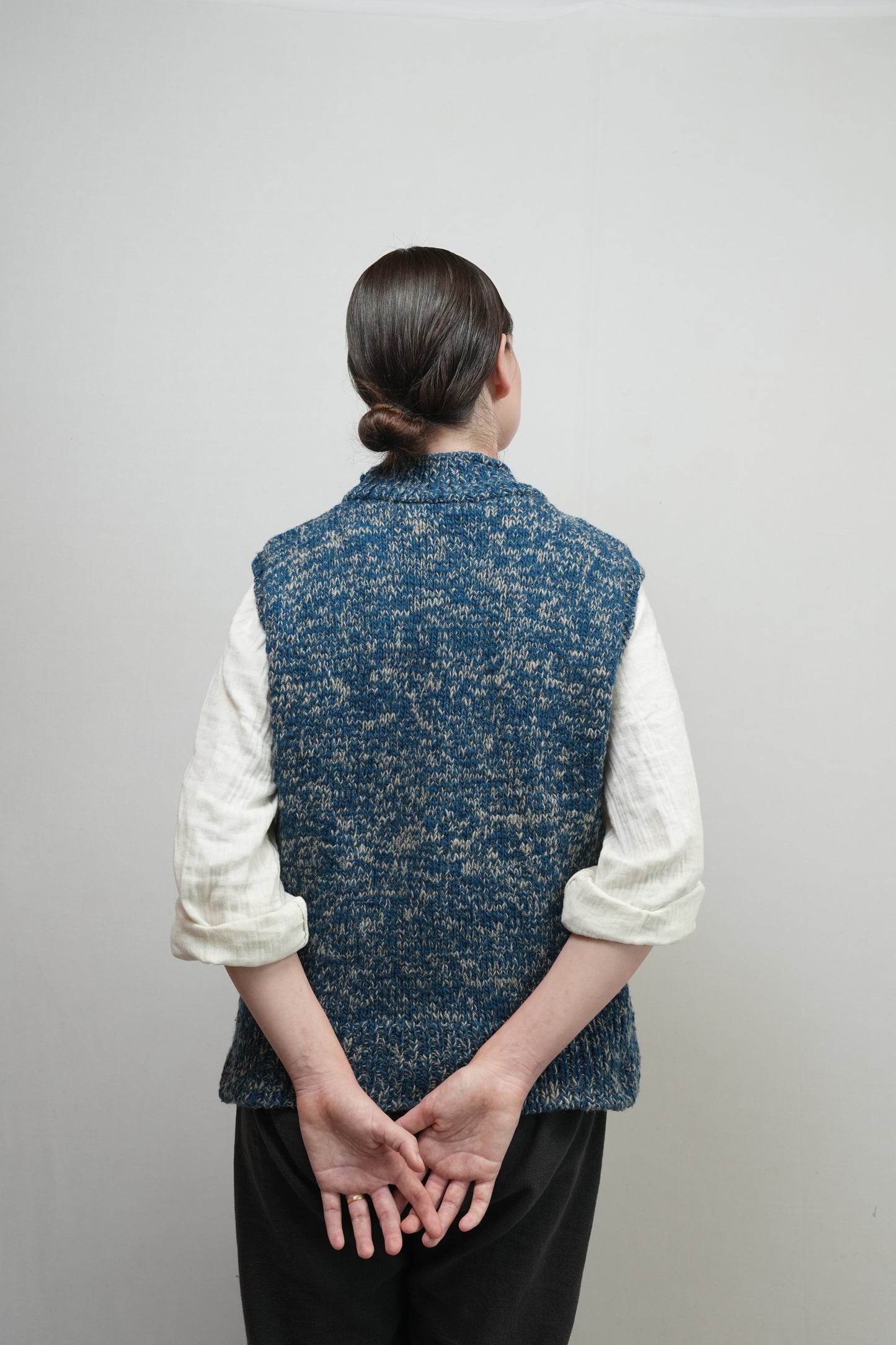 High Neck Wool Handknit Vest - Indigo