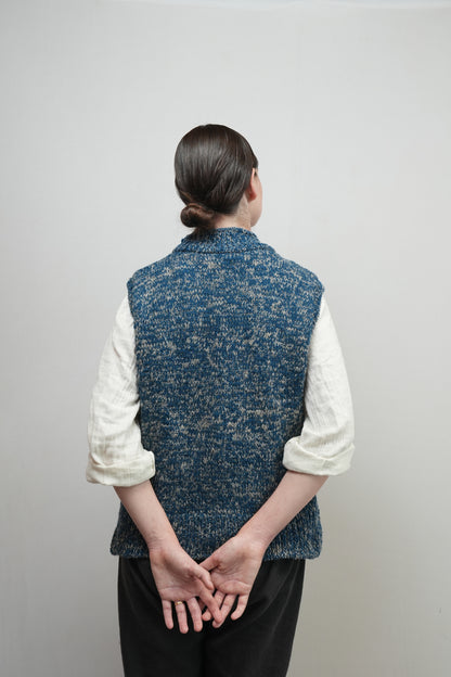 High Neck Wool Handknit Vest - Indigo
