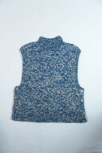 High Neck Wool Handknit Vest - Indigo