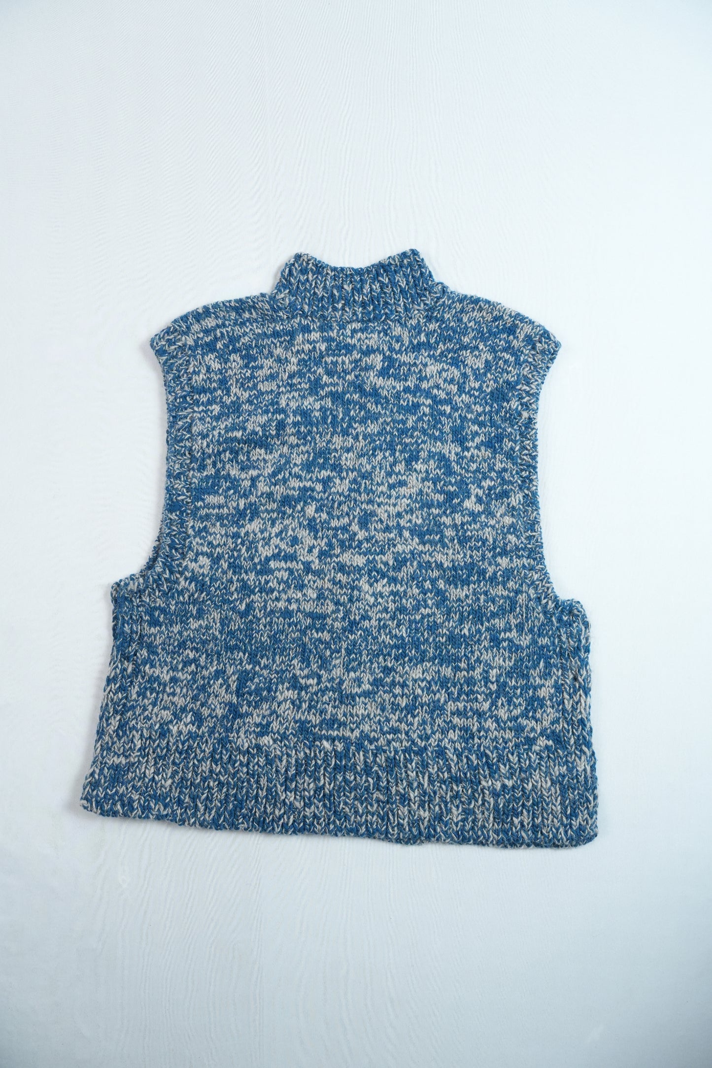 High Neck Wool Handknit Vest - Indigo