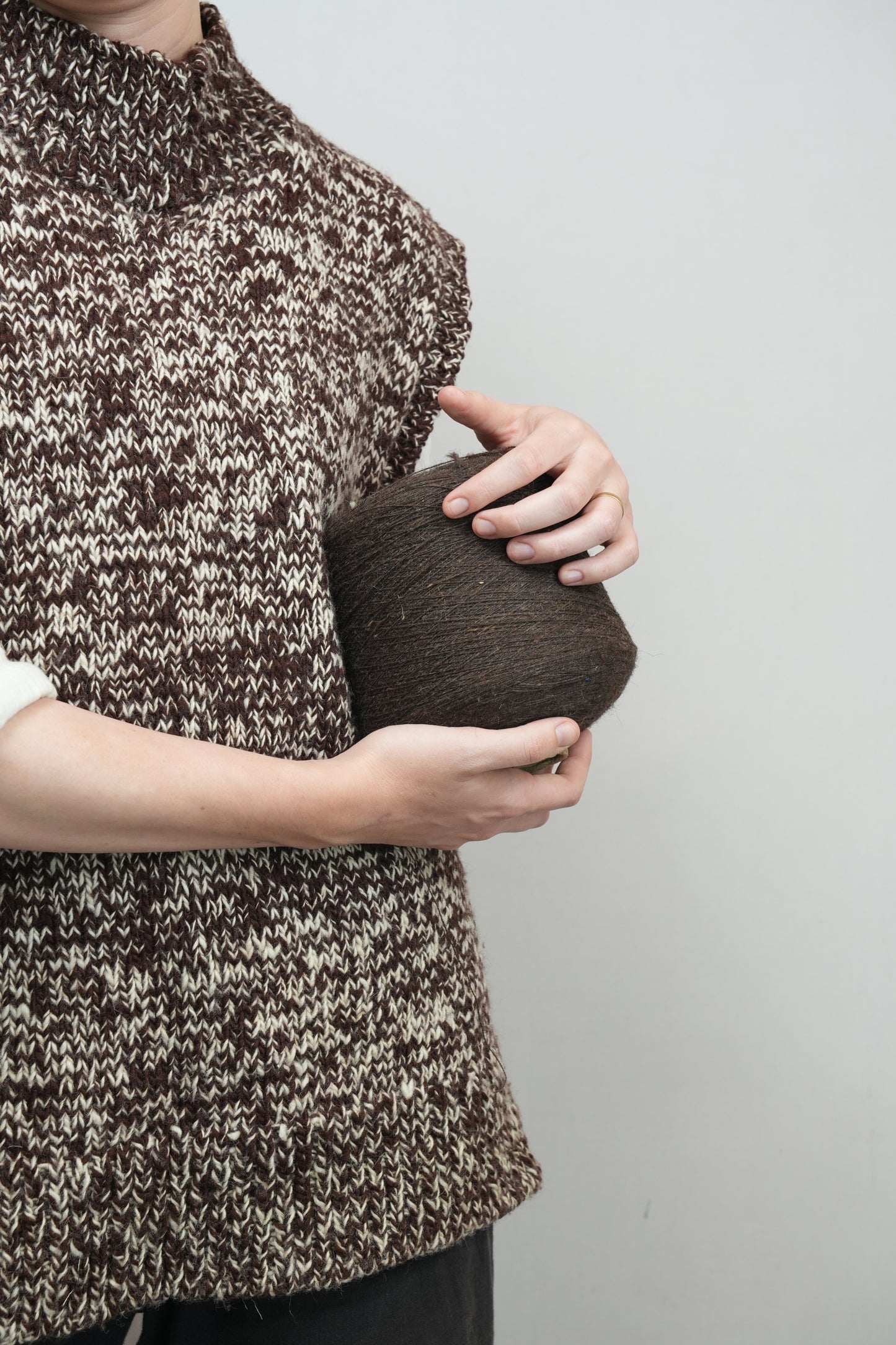 High Neck Wool Handknit Vest - Brown