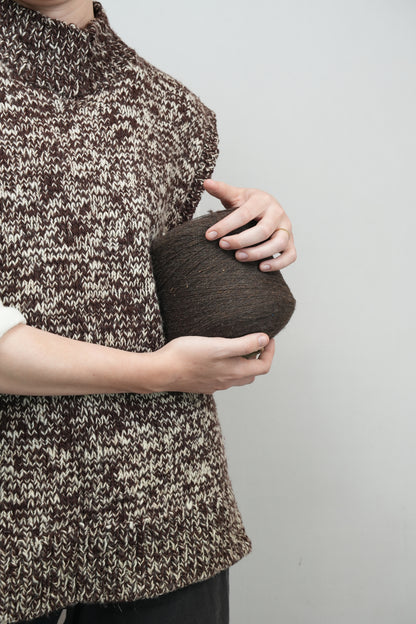 High Neck Wool Handknit Vest - Brown