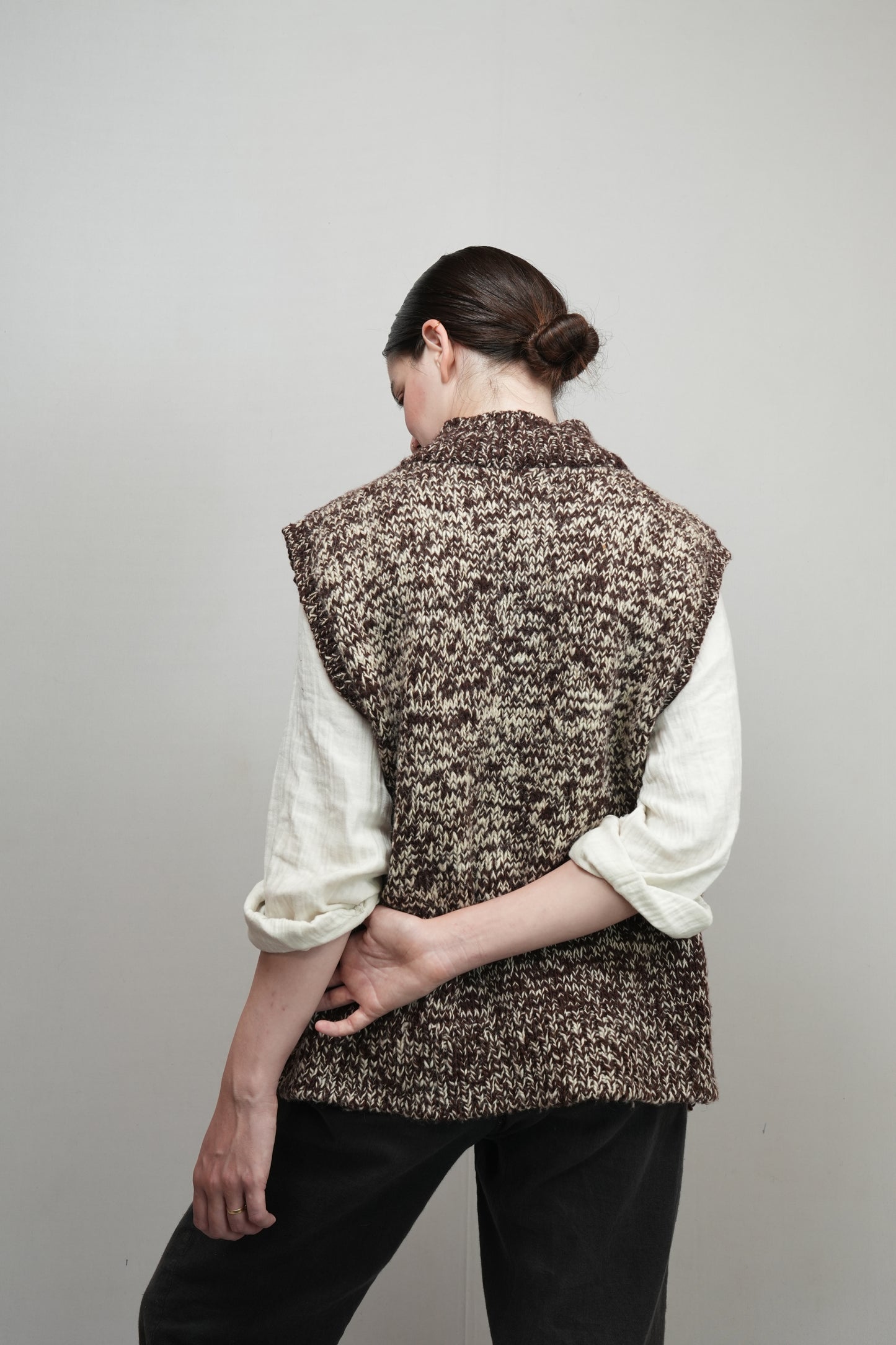 High Neck Wool Handknit Vest - Brown
