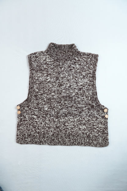 High Neck Wool Handknit Vest - Brown