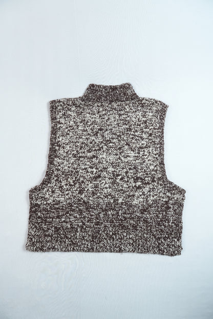 High Neck Wool Handknit Vest - Brown