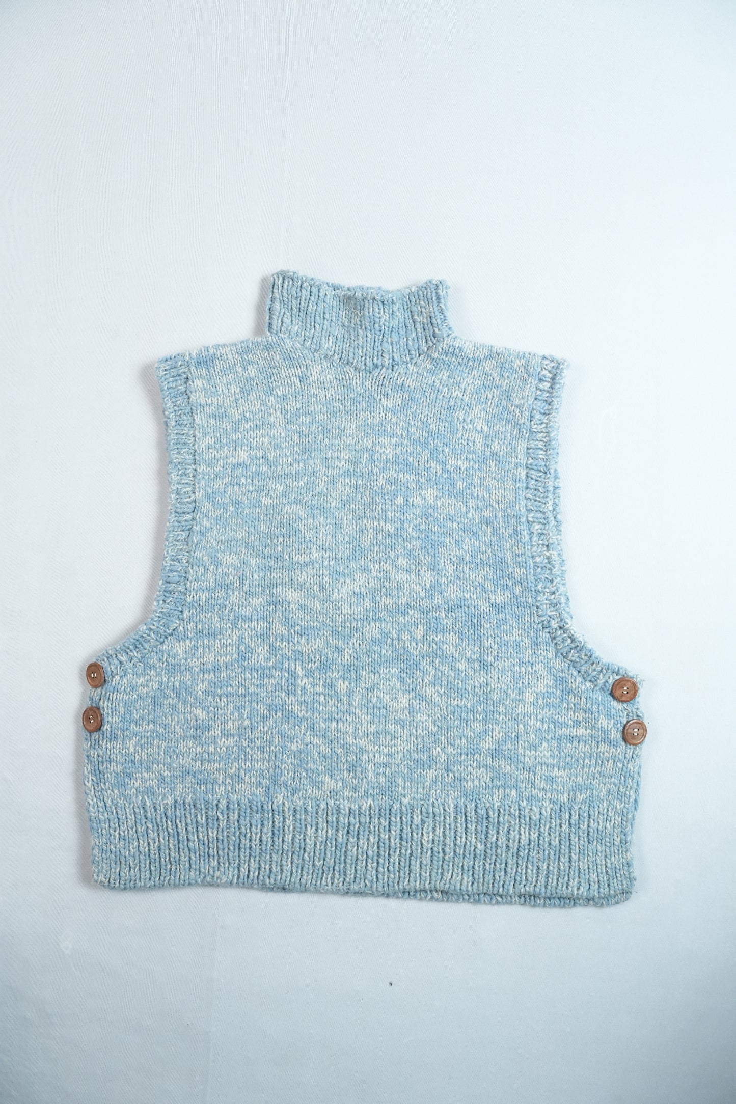 High Neck Wool Handknit Vest - Sky Blue