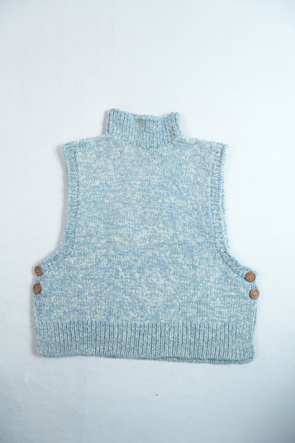 High Neck Wool Handknit Vest - Sky Blue